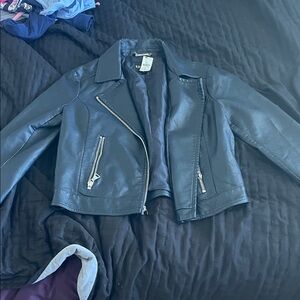 Express Black Leather Jacket with Silver Accents